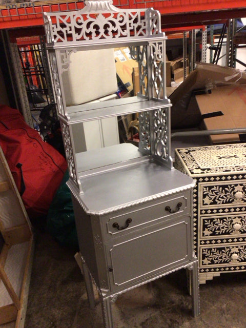 Silver Painted One Drawer/One Door Cabinet