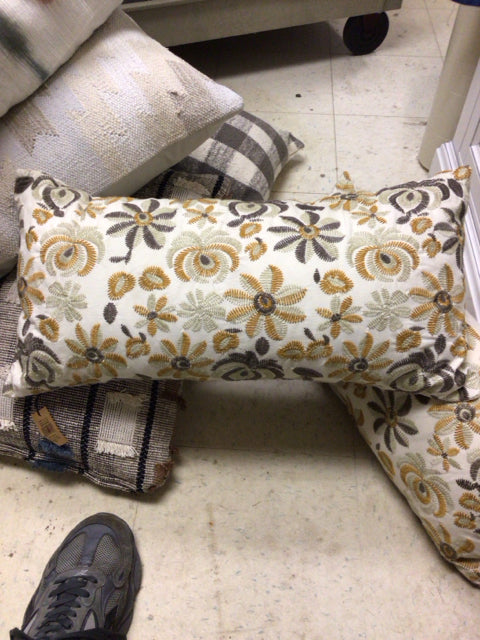 Creative Co-Op Cotton Floral Embroidered Lumbar Pillow