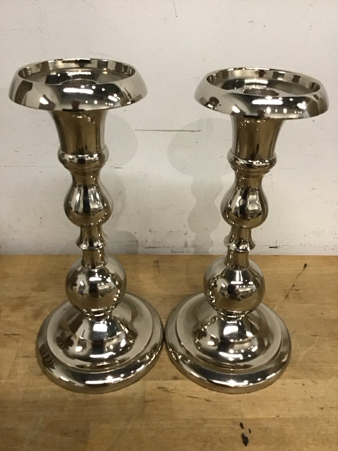 Pair Of 11" Chrome Candle Holders