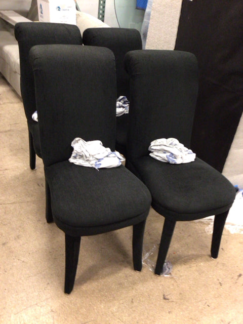 Set Of 4 Black Fabric Dining Chairs W/Slip Covers