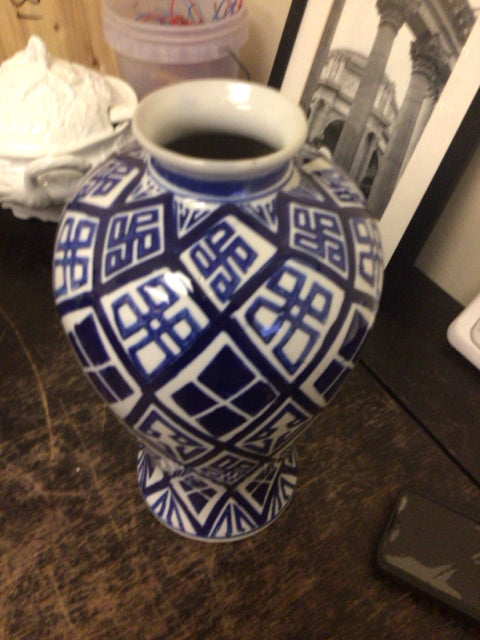 12 1/2" Blue & White Vase