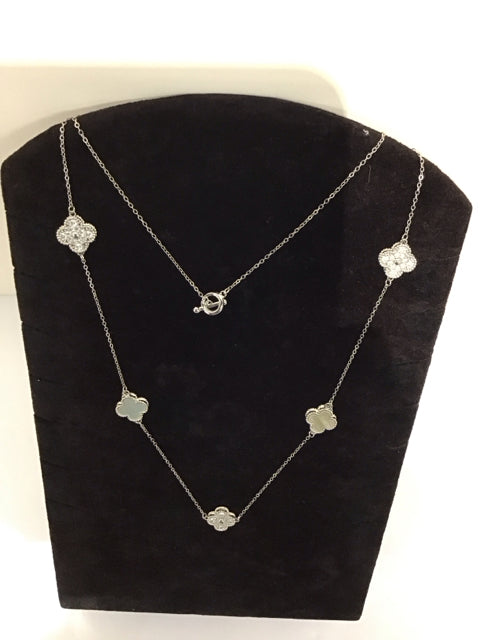 36" Van Cleef Style MOP Silver/Pave Necklace