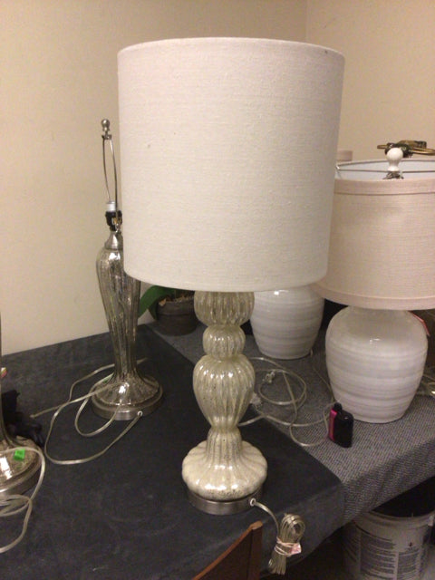 Gold/White Glass Table Lamp W/Shade