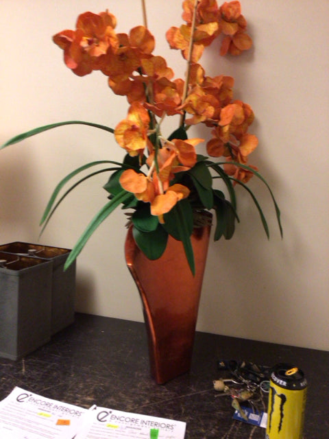 Orchid Arrangement In Orange Vase