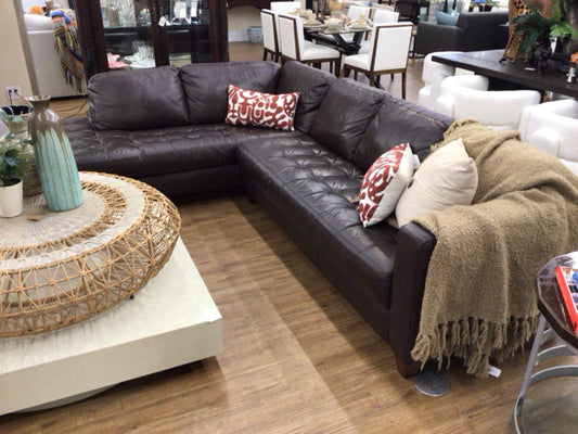Macys Brown Leather Two PC Sectional