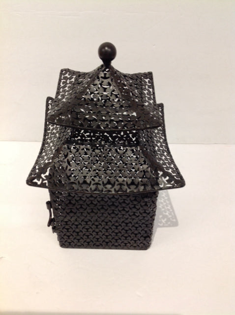 10" Black Metal Pagoda Shaped Box