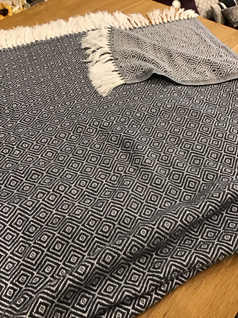 Blue Wool Peruvian Throw w/Fringes