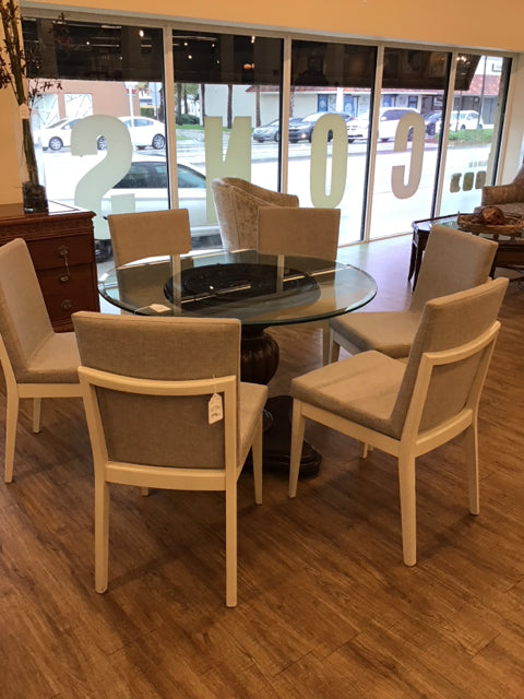 6-Cream Metal/Beige Upholstered Dining Chairs