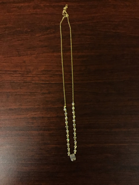 18" Tiffany Like 925 Goldtone Emerald Stone W/CZ Necklace