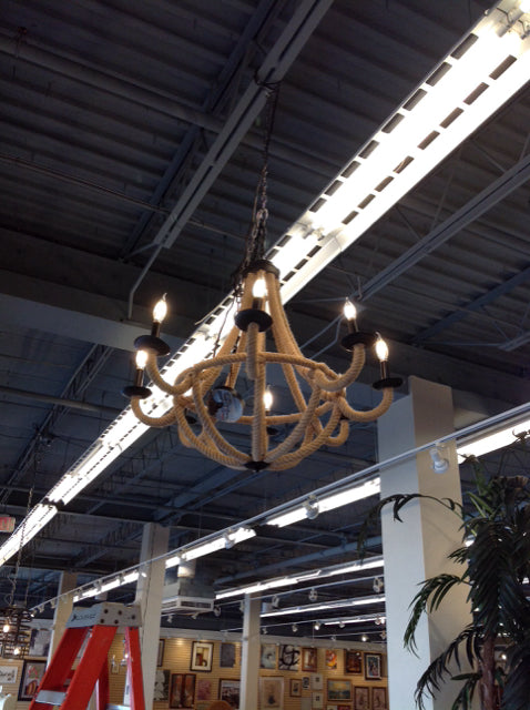 Medium 8-Light Jute Rope Chandelier