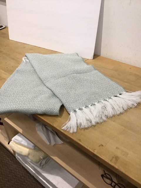 Green & White Knitted Throw