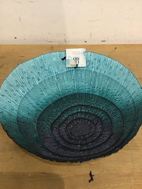 11" Lumo Glass Multi Blue Shell Bowl
