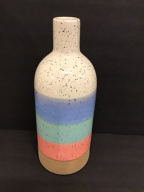 12" Multicolor Striped Glazed Pottery Vase