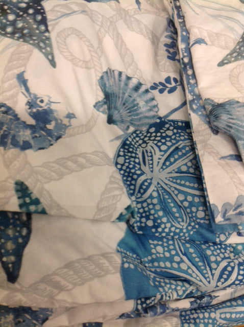 King 3 Pc P B Blue & White Sea Life Duvet Set