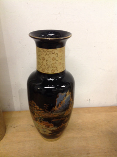 Vase- 14" Japan Black & Gold Ceramic