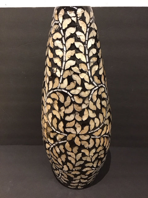 20" Black MOP Mosaic Vase w/Florals