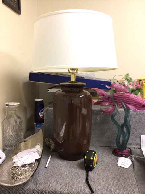 Brown Ceramic Table Lamp W/Shade