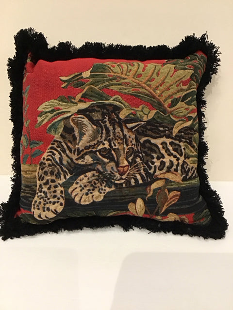 Red Tiger Tapestry Pillow w/Fringe
