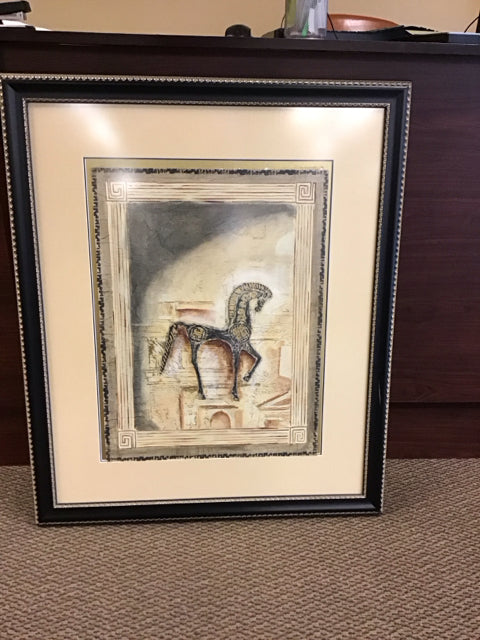 30x36 J Combs Ancient Greek Horse Print AS-IS Slipping Inside Frame