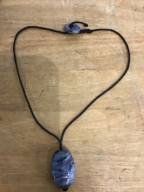 Stone Pendant Necklace W/Black Cord
