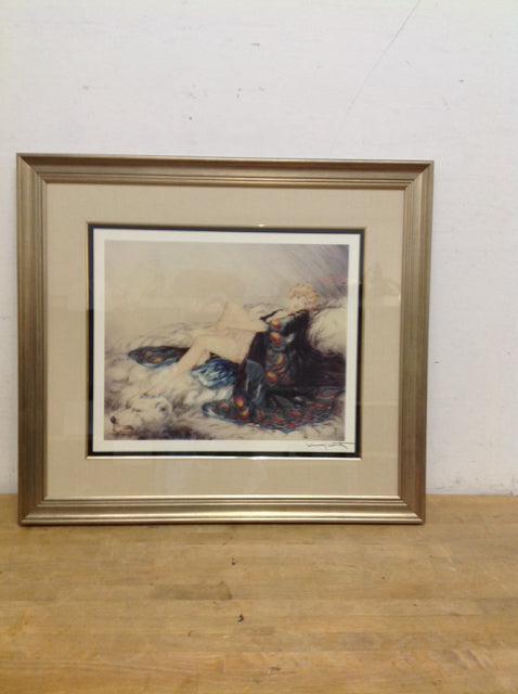 Louis Icart 30x27 Framed Woman Relaxing