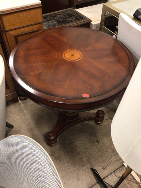31" Round Inlayed Wood End Table