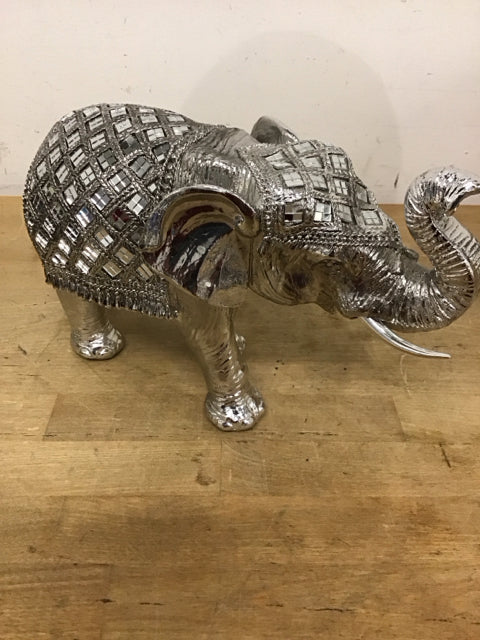 7.5"12" Silver Mirrored Mosaic Elephant Statue