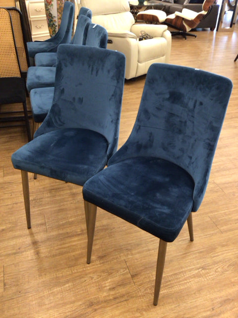 Set Of 6 Teal Fabric Metal Leg Dining Chairs