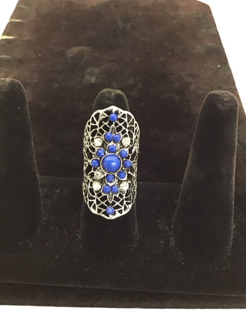 Silver Ring w/Blue Beads Crystals