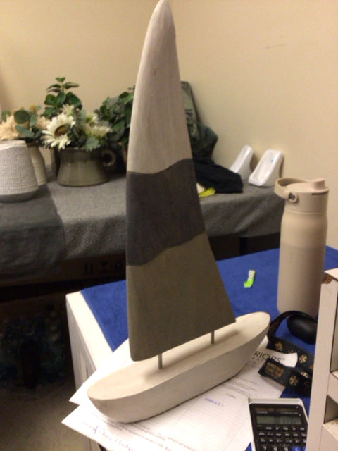 Wood Carved Painted Sail Boat