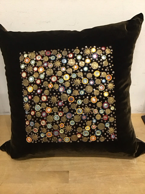 20" Brown Velvet/Satin Embellished Pillow Down Filled