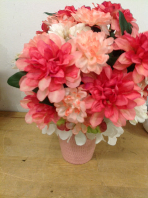 17" Mixed Pink Florals In Pink Vase