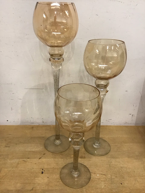 Set Of 3 Hurricane Globe Glass Candle Holder