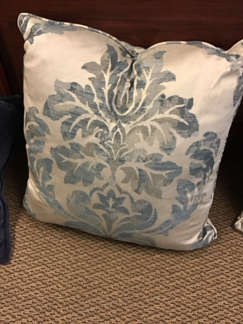 22" Gray Blue/Green Damask Down Filled Pillow