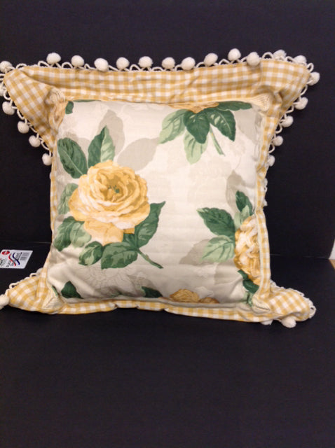 Yellow Pillow w/White Round Tassels