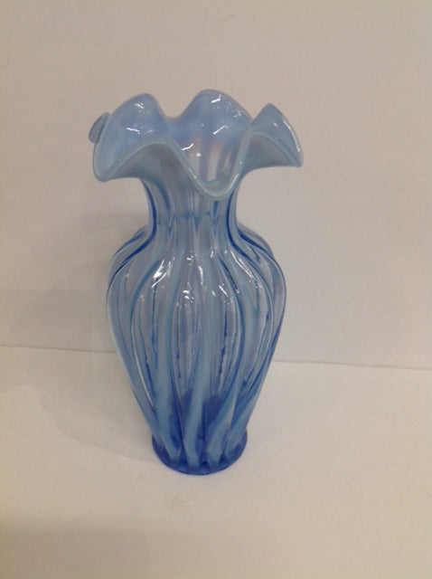 11" Art Deco Clear/Blue Glass Vase