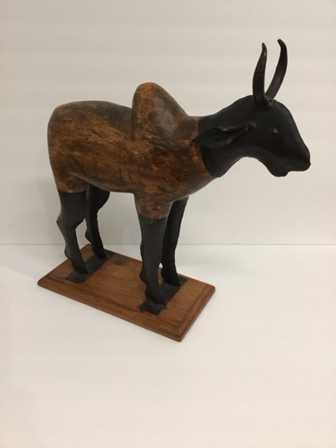 Hand Carved Oak Wood/Iron Water Buffalo