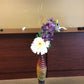 Faux Sunflowers & White Orchid In 29" Yellow Floral Metal Vase