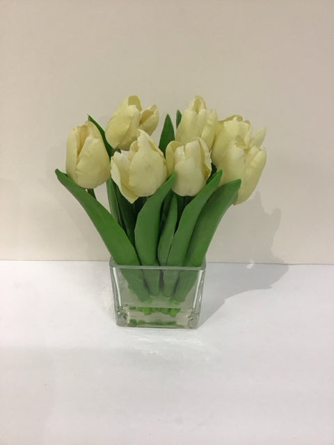 Yellow Tulips in Small Sq Vase