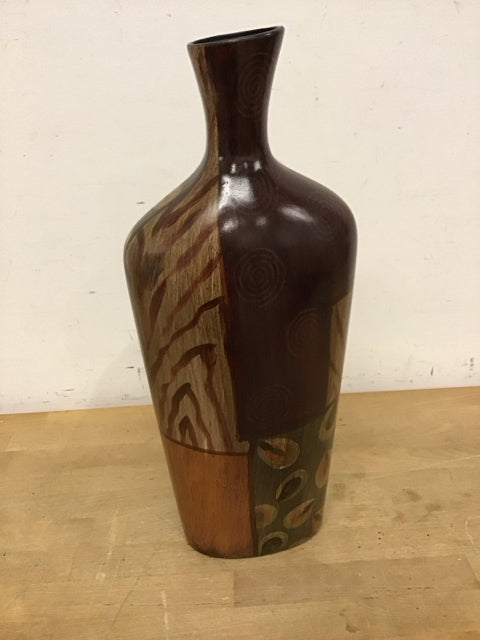 13" Wood Tone Ceramic Narrow Neck Vase