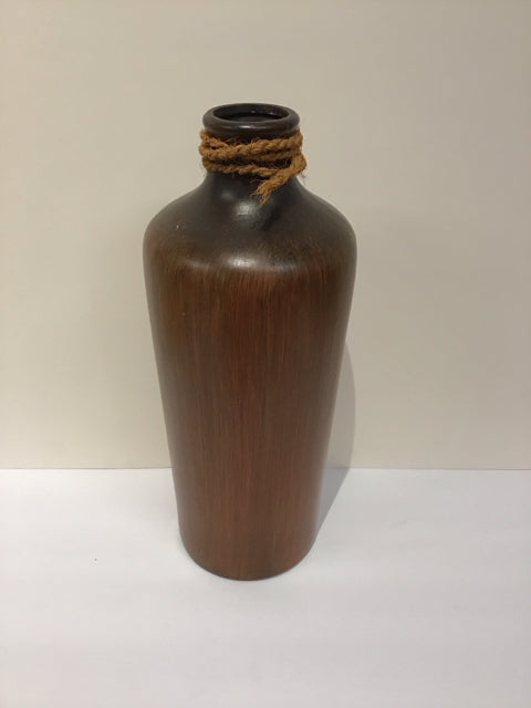15" Brown Ceramic Vase w/Rope Wrap