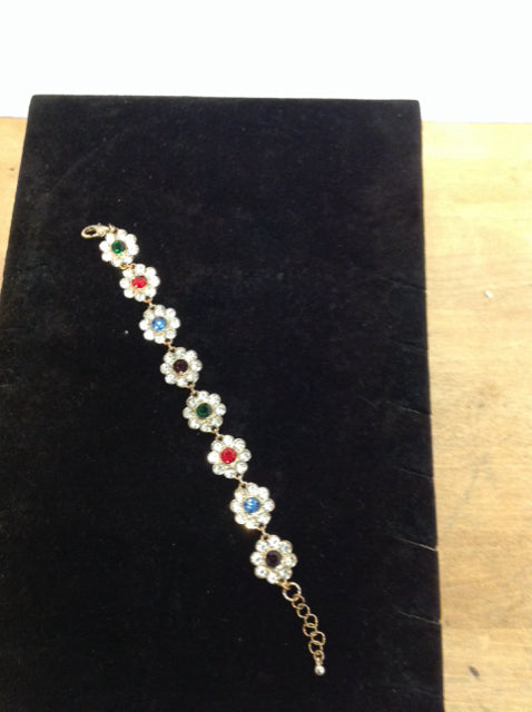 Multicolor Gold Bracelet w/Flower Rhinestones