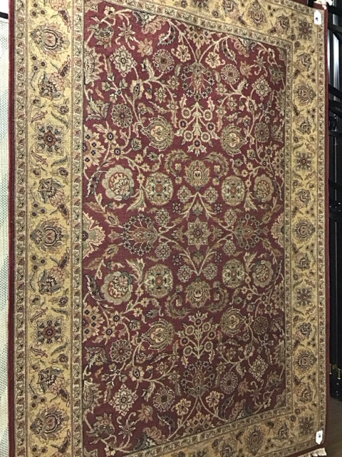 6'x9' Persian Maroon Beige Floral Vine Motif Rug