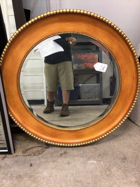 36" Round Lt Wood/Gold Mirror