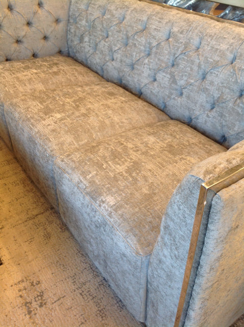 Sofa- Grey Tufted Velvet & Chrome