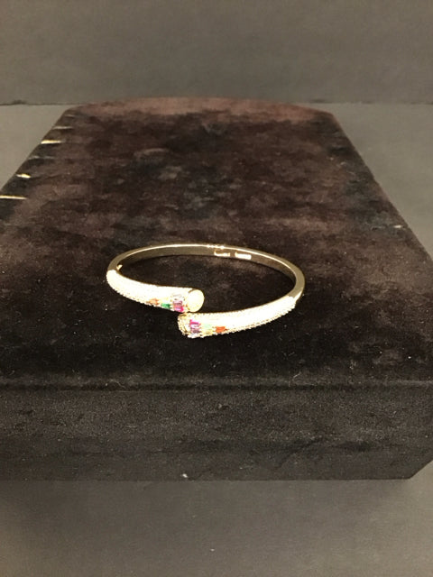 Cartier Style Snake Gold Bracelet w/Stones