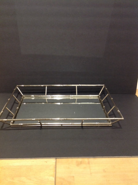 Mirrored Tray w/Silver Bamboo Rail