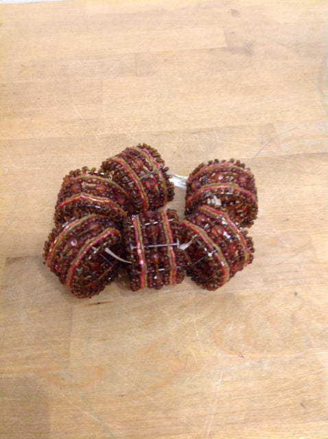 Set Of 6 Brown Beaded Napkin Rings