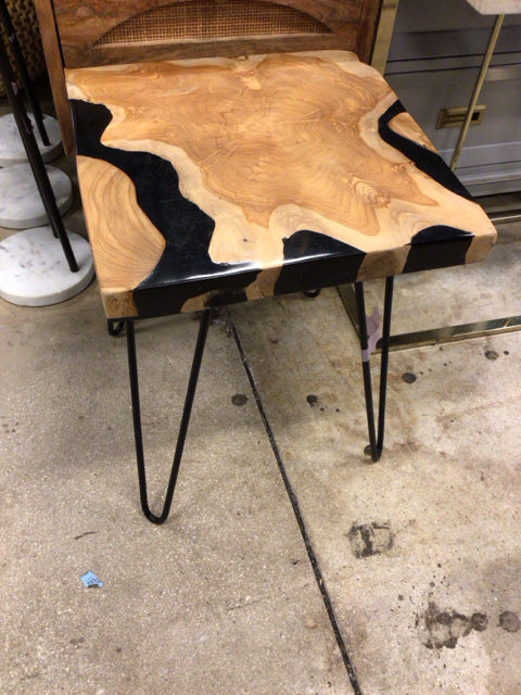 Live Edge Square Metal Leg End Table