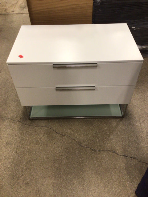 30" X 18" White Two Drawer Glass Bottom Nightstand